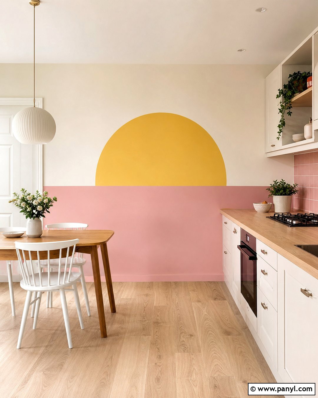 Yellow And Pink Sunrise Kitchen Wall - 20 Color Block Kitchen Wall Ideas