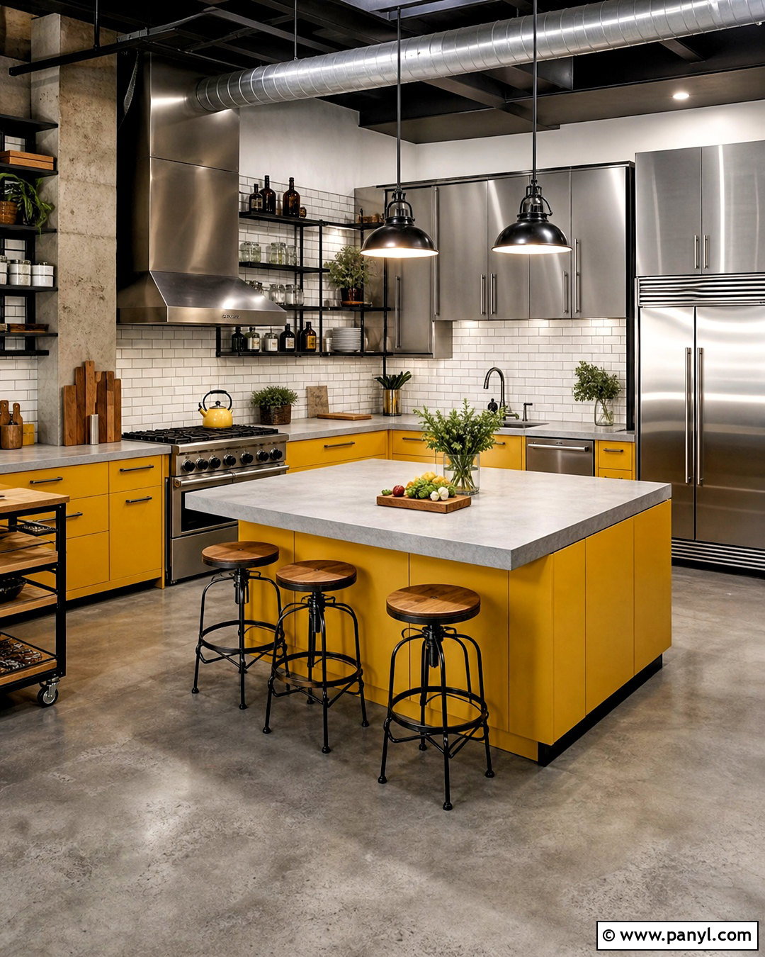 Yellow And Stainless Steel Industrial Kitchen - 20 yellow kitchen color scheme ideas