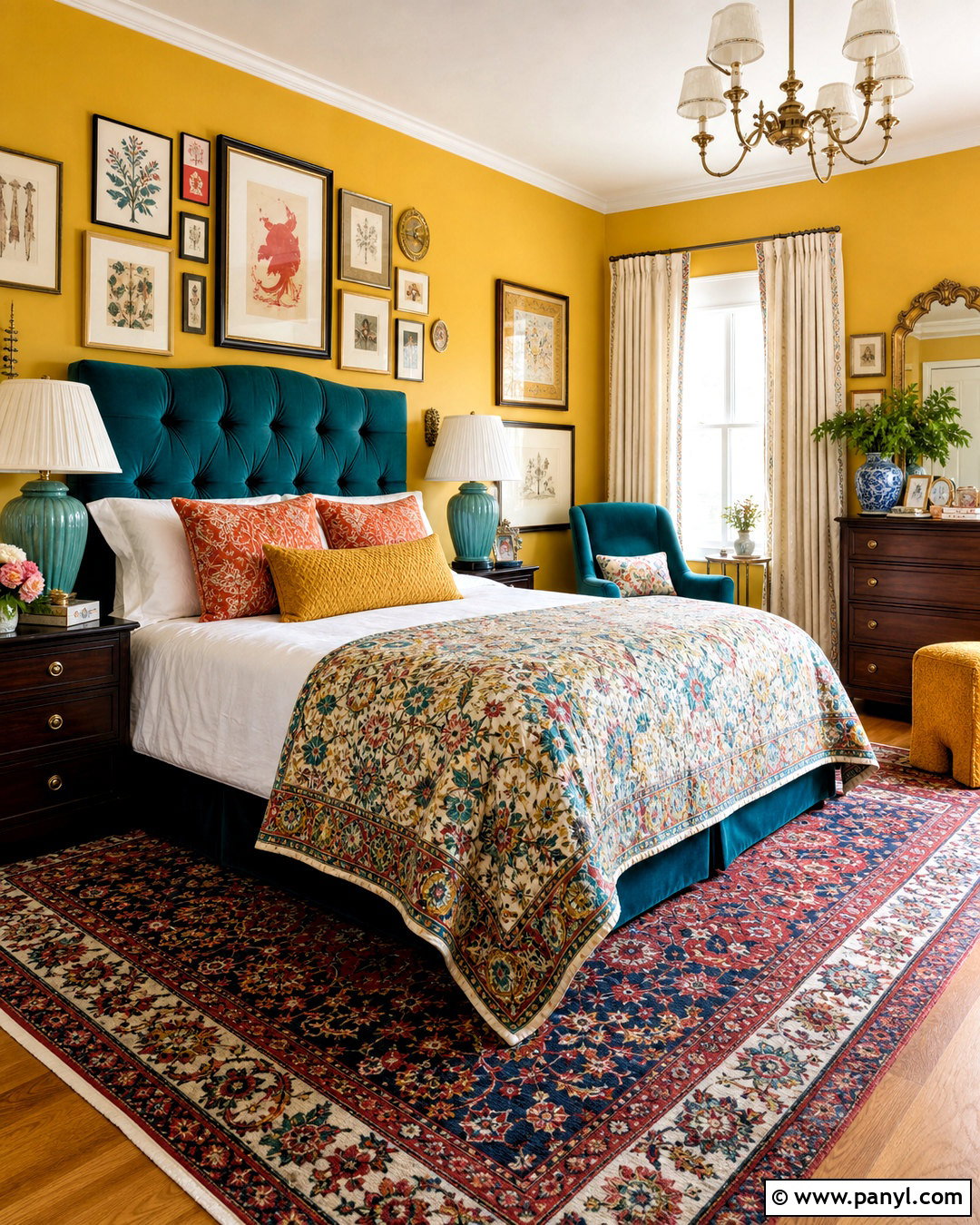 Yellow And Teal Maximalist Bedroom - 20 yellow walls bedroom ideas