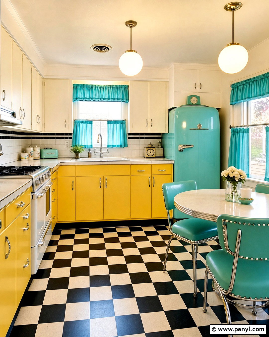Yellow And Teal Retro Kitchen - 20 vintage yellow kitchen ideas