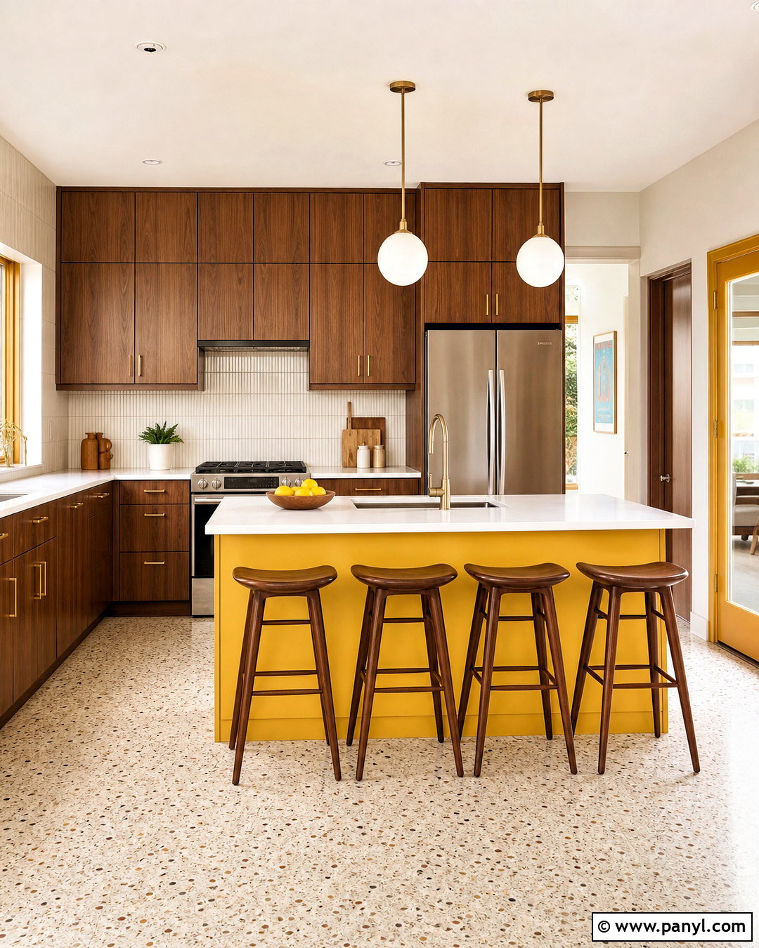 Yellow And Walnut Midcentury Kitchen - 20 yellow kitchen color scheme ideas