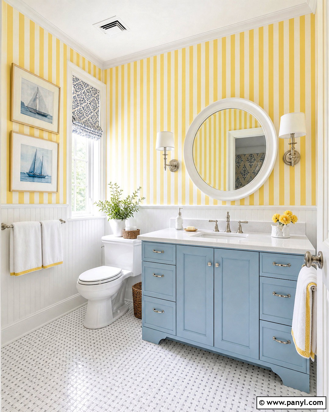 Yellow And White Bathroom Stripes - 20 striped bathroom walls