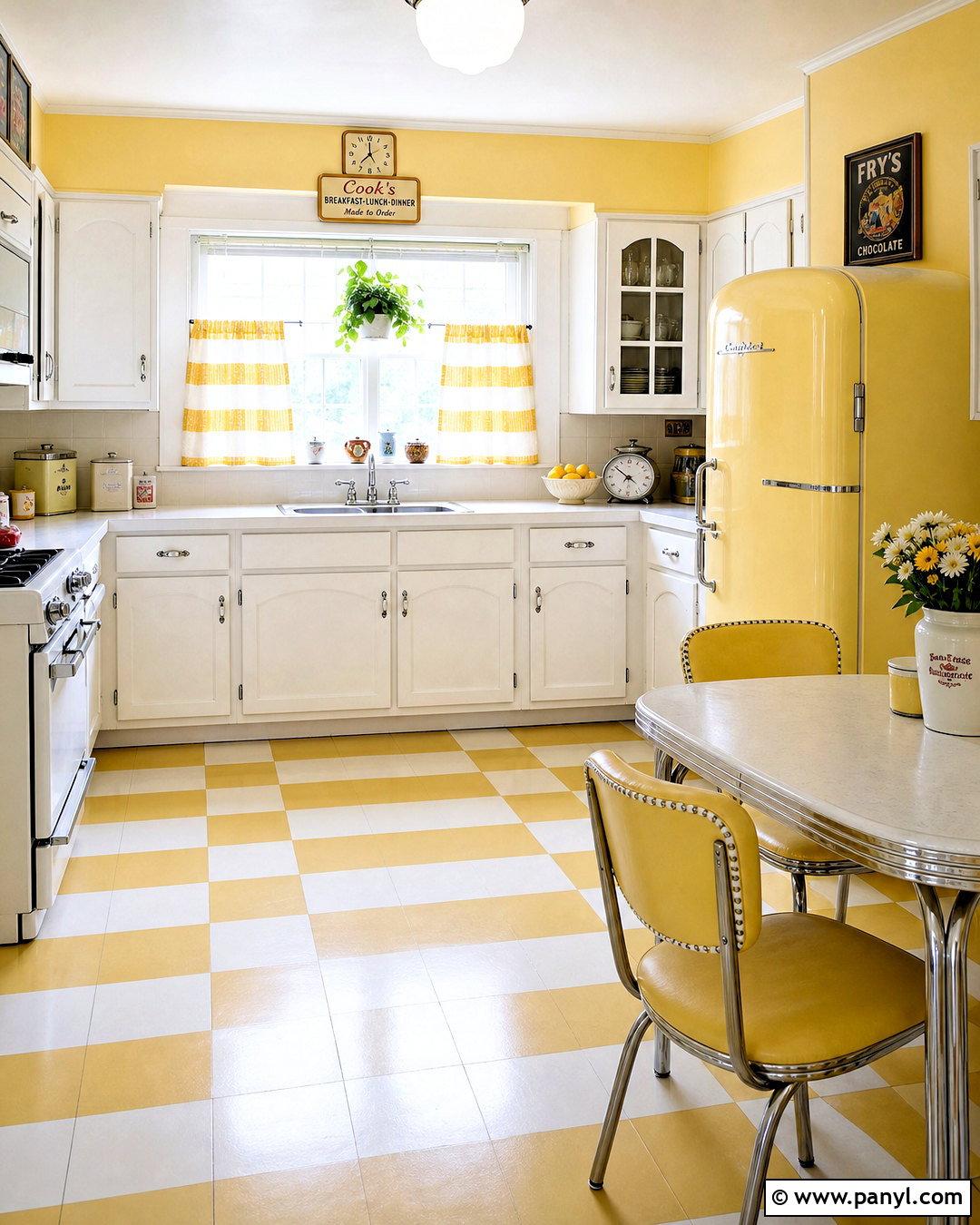 Yellow And White Checkered Kitchen - 20 vintage yellow kitchen ideas
