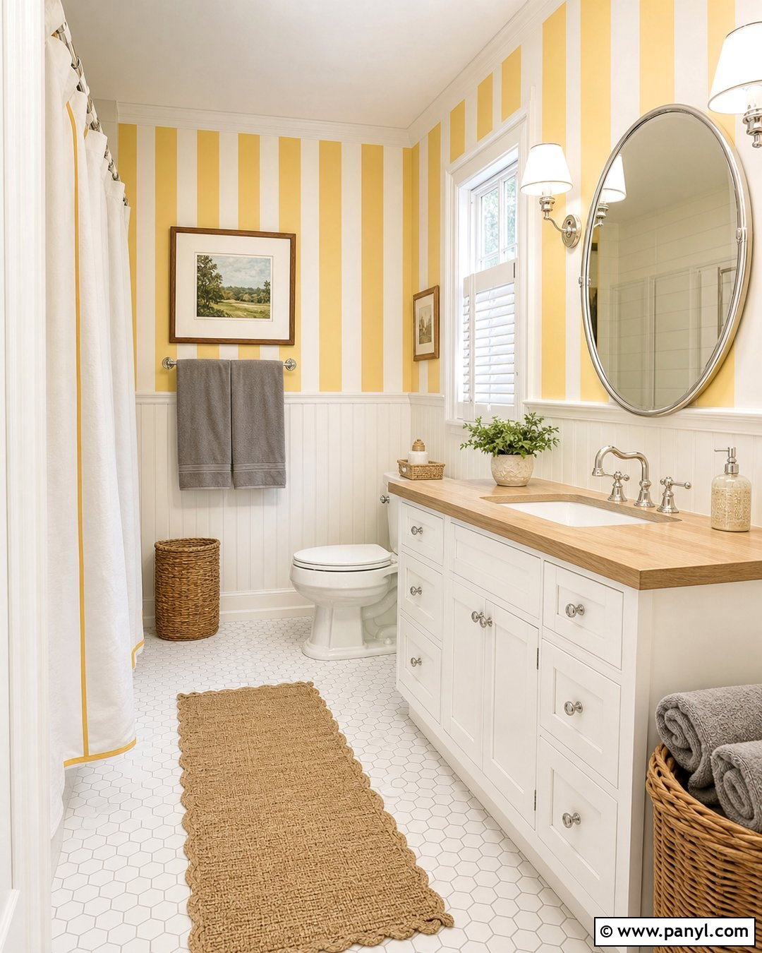 Yellow And White Striped Bathroom Walls - 20 Elegant Bathroom With Striped Walls