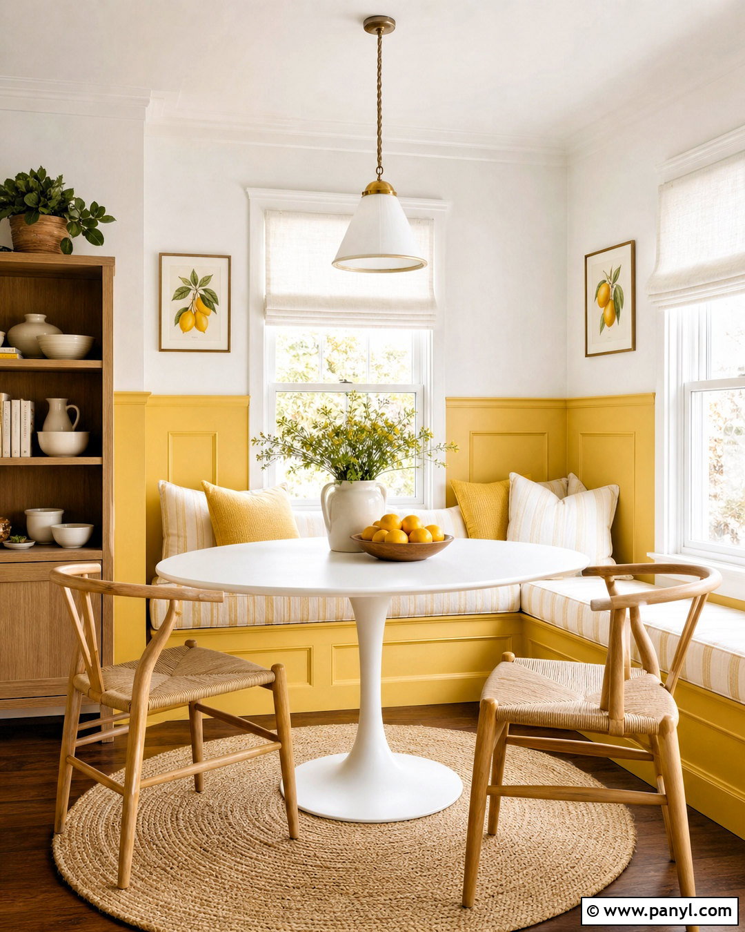 Yellow And White Two Tone Breakfast Nook - 20 two tone room ideas