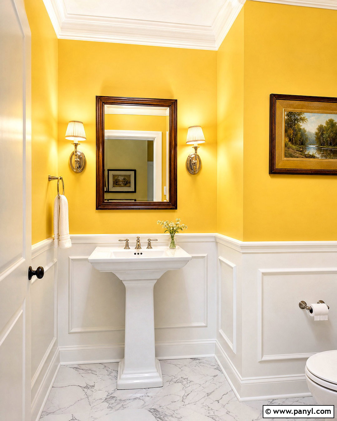 Yellow And White Wainscoting Powder Room - 20 yellow powder room ideas