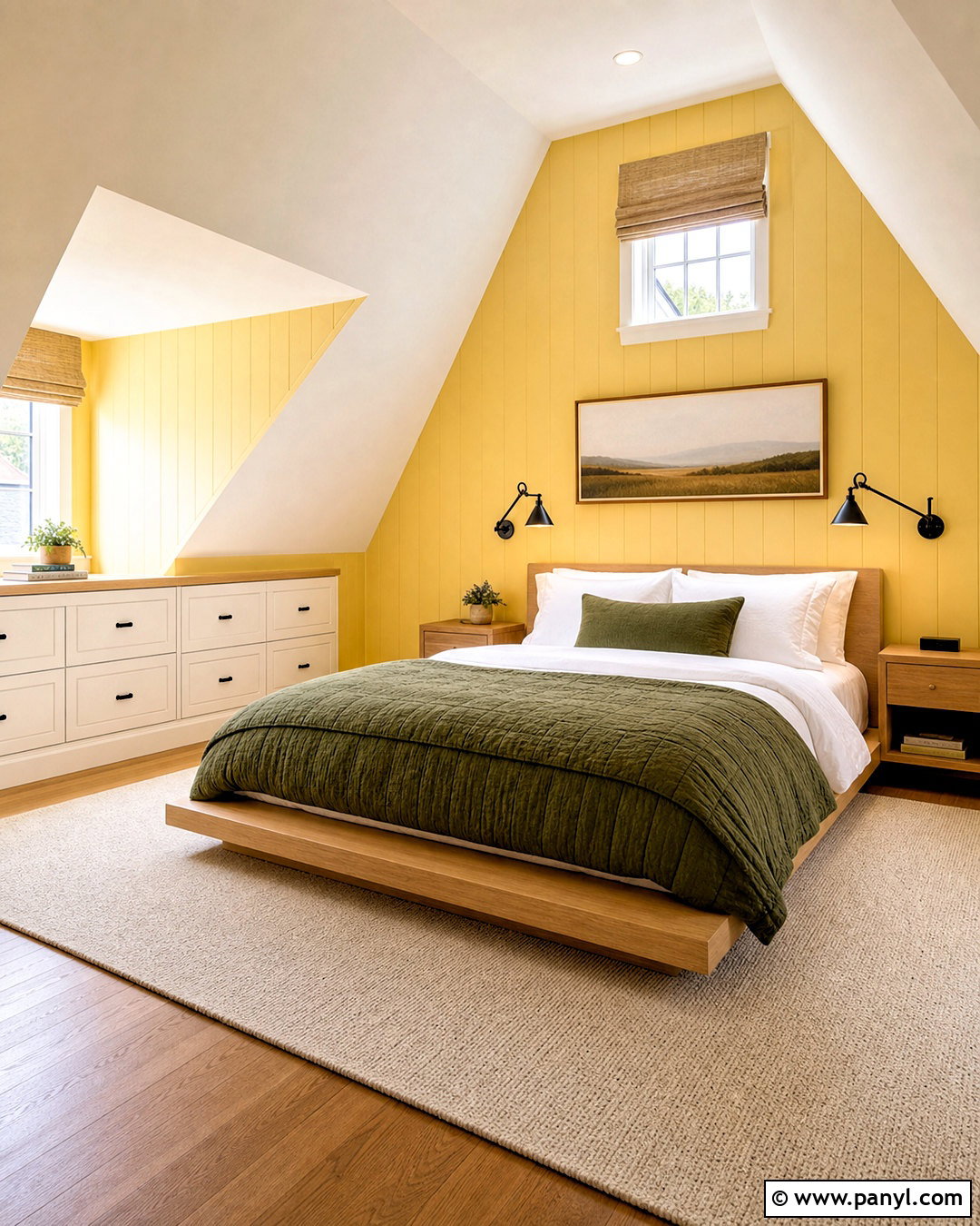 Yellow Attic Bedroom With Sloped Ceilings - 20 yellow walls bedroom ideas