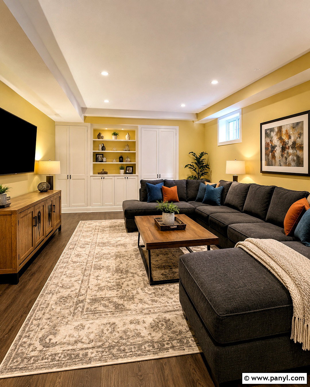 Yellow Basement Family Room - 35 Yellow Wall Room Ideas