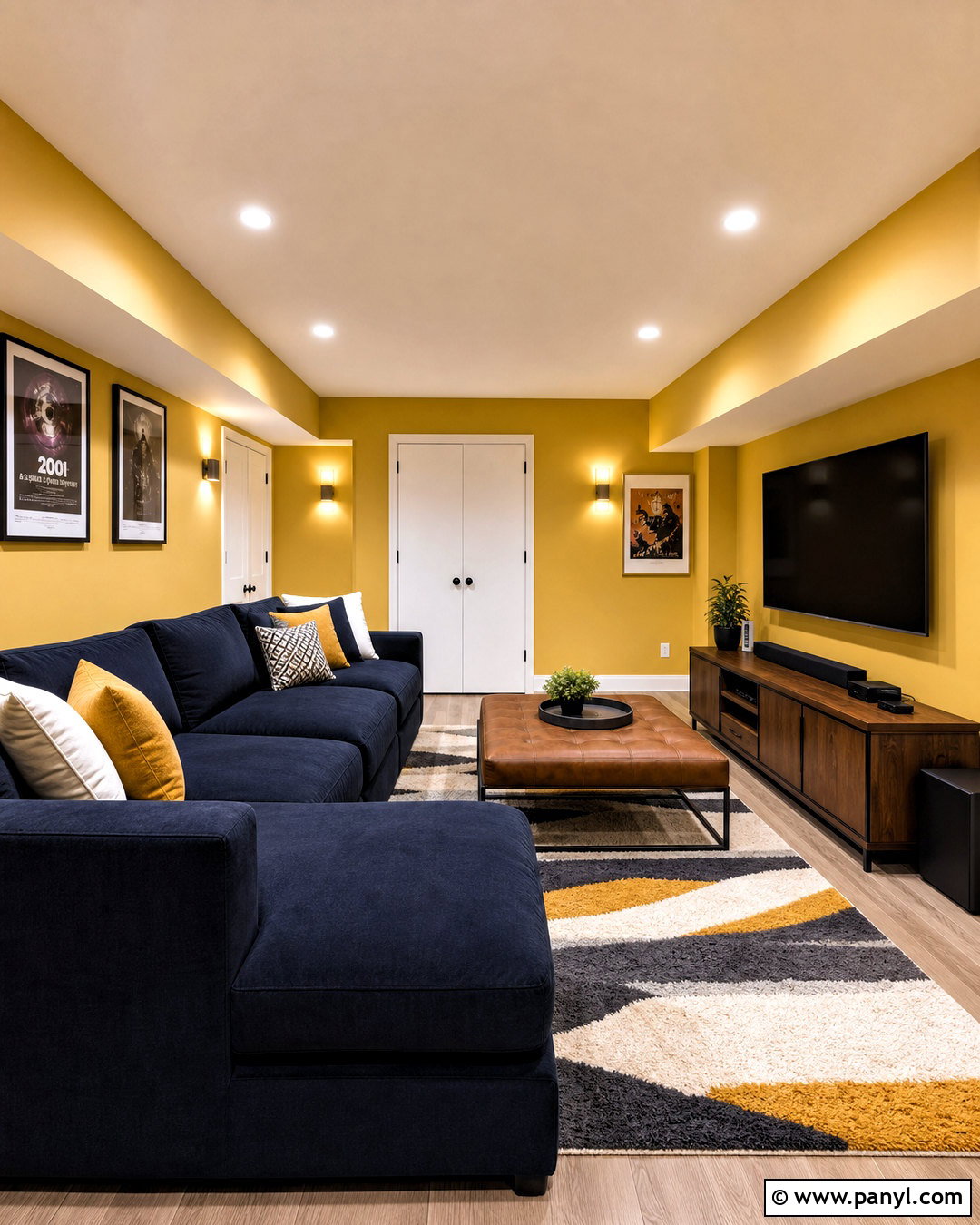 Yellow Basement Media Room - 20 yellow room ideas