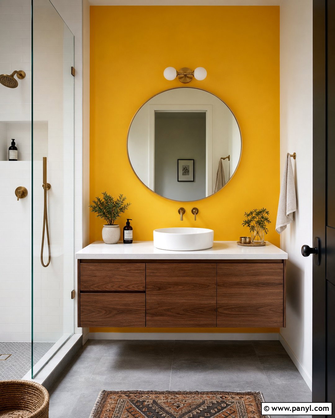 Yellow Bathroom Accent Wall Behind Vanity - 30 Yellow Bathroom Walls
