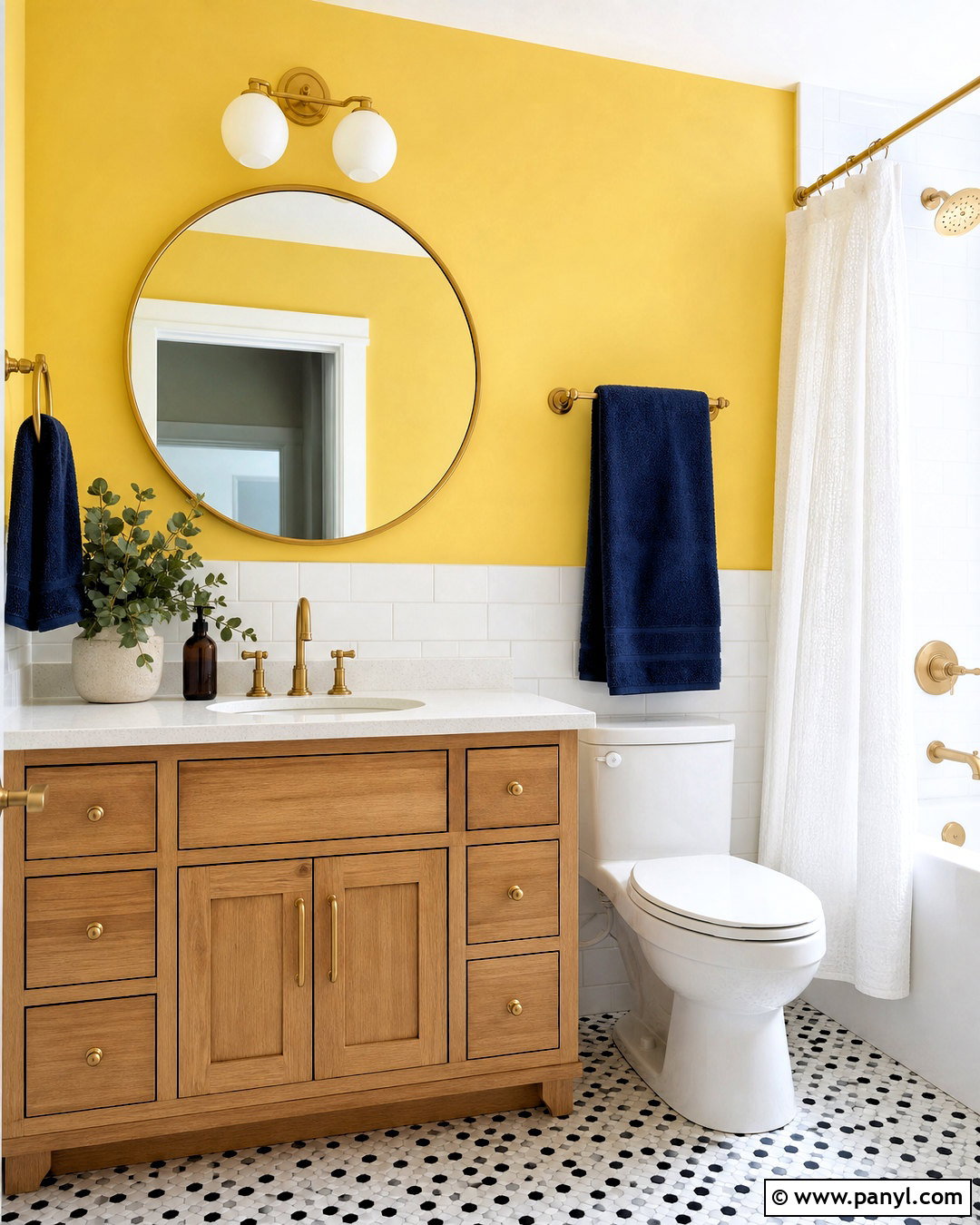 Yellow Bathroom Wall With White Tile - 20 yellow wall design ideas
