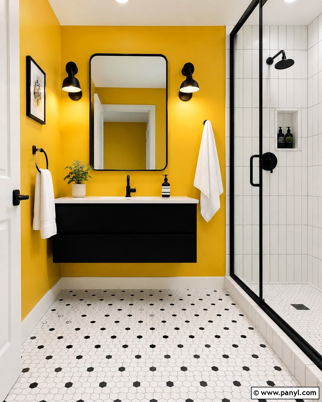 Yellow Bathroom Walls With Black Accents - 20 Yellow Walls Bathroom Ideas