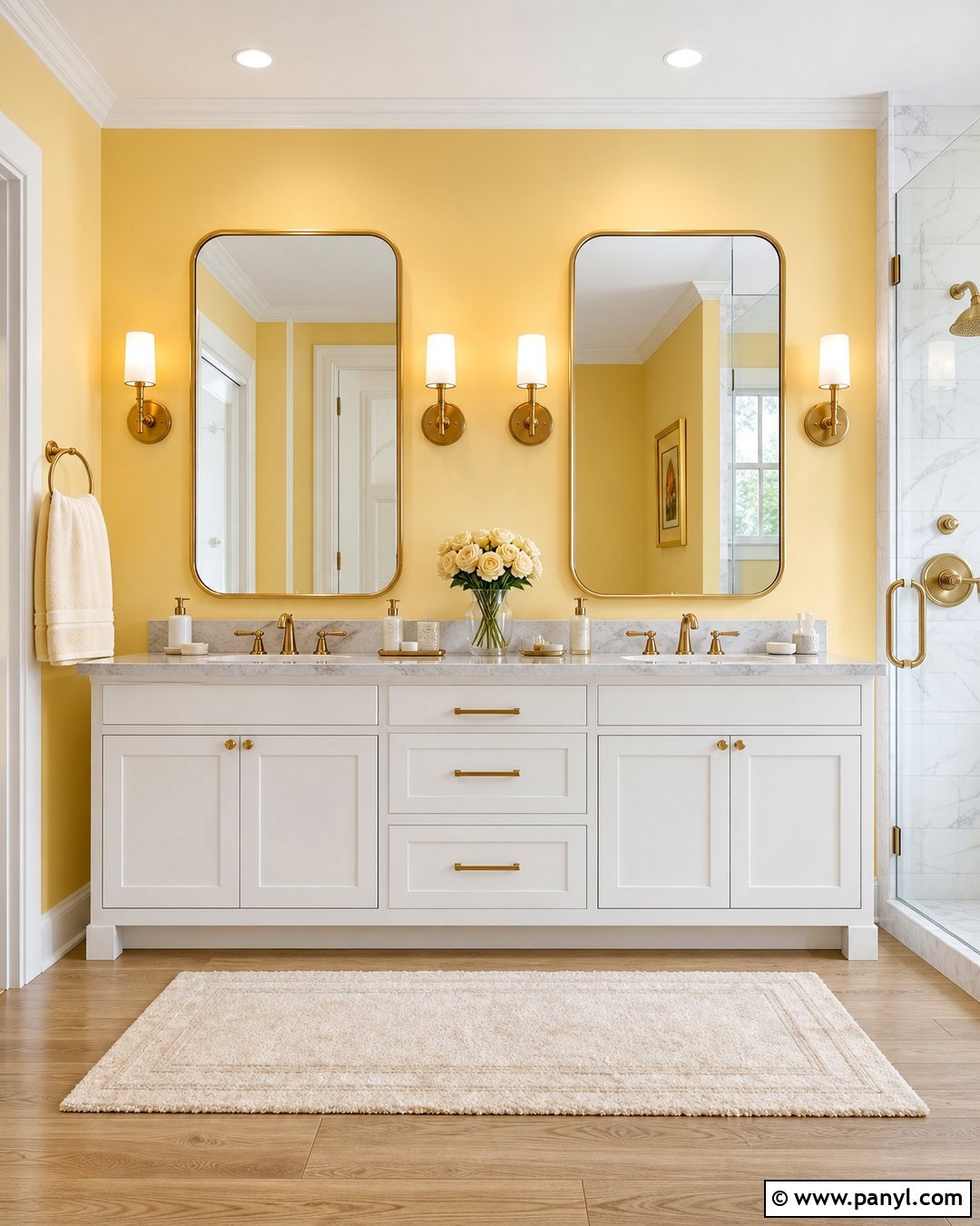 Yellow Bathroom Walls With Brass Accents - 30 Yellow Bathroom Walls