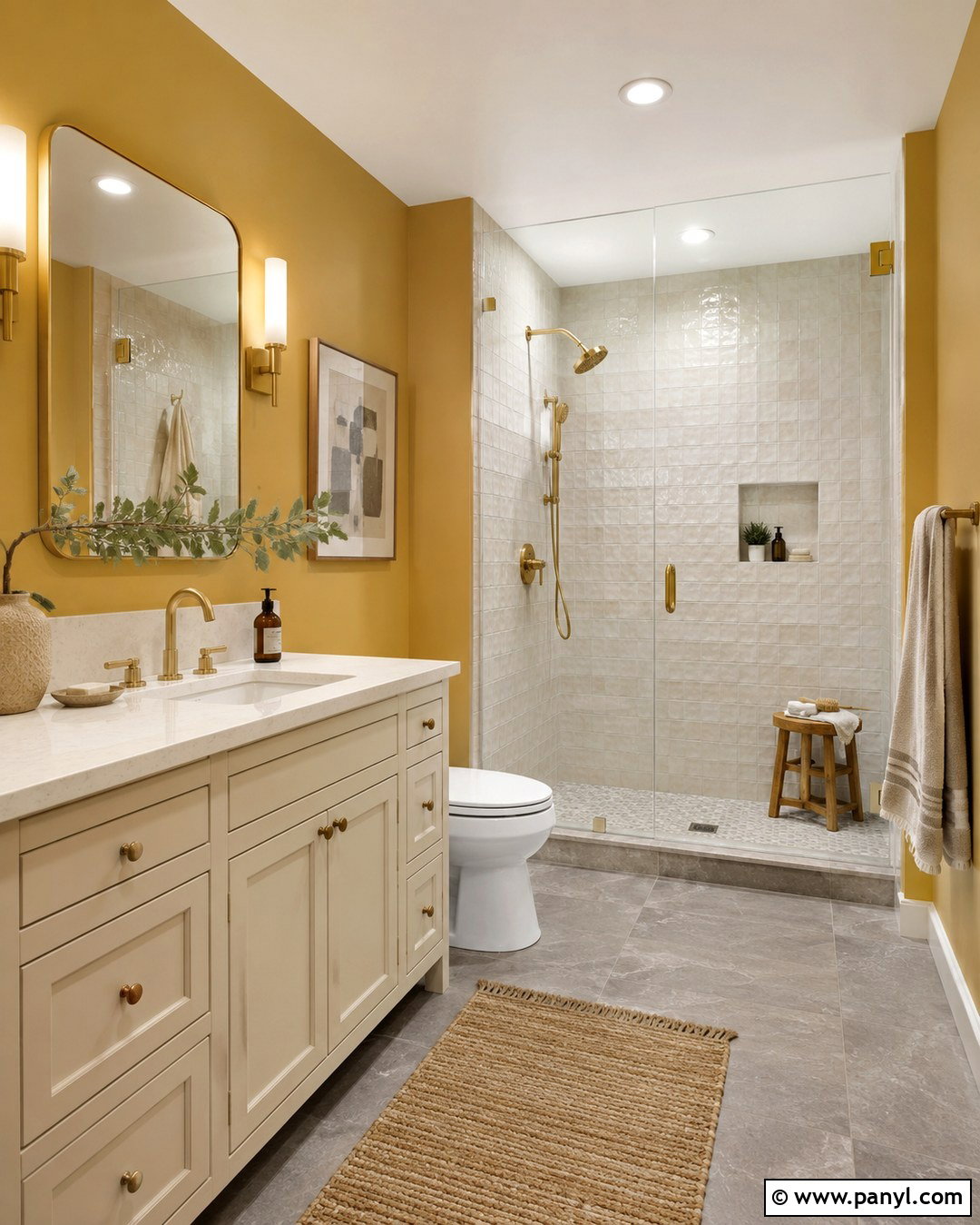 Yellow Bathroom Walls With Brass Fixtures - 20 Yellow Walls Bathroom Ideas