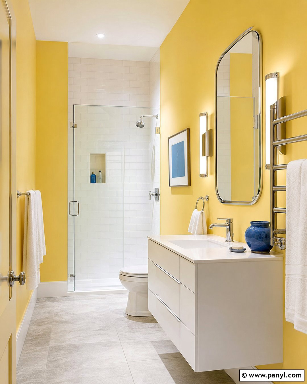Yellow Bathroom Walls With Chrome Fixtures - 30 Yellow Bathroom Walls