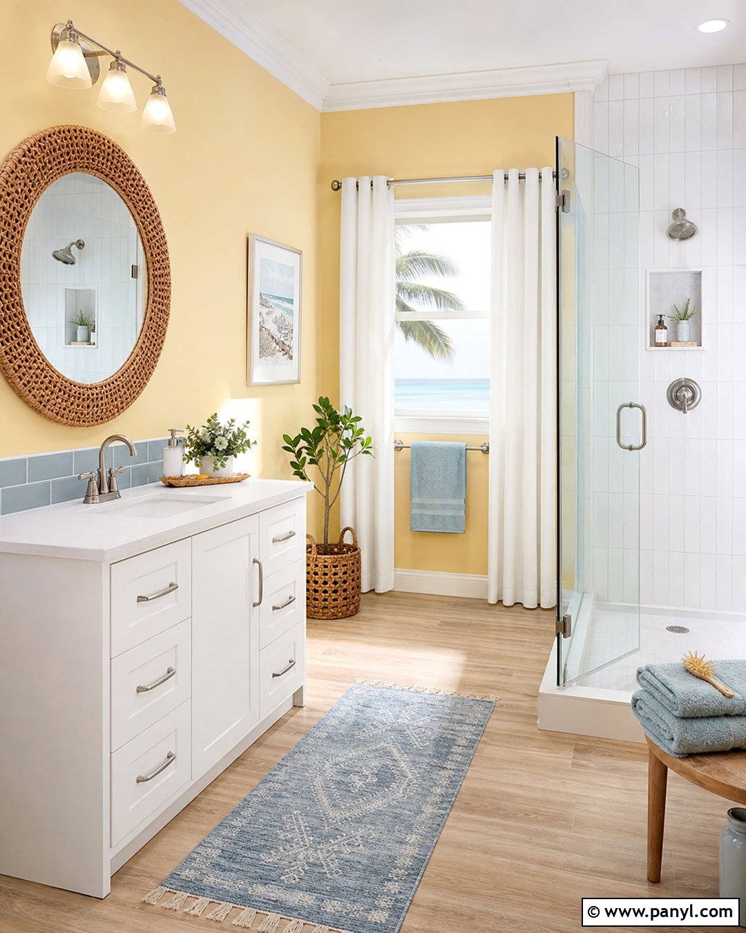 Yellow Bathroom Walls With Coastal Decor - 30 Yellow Bathroom Walls