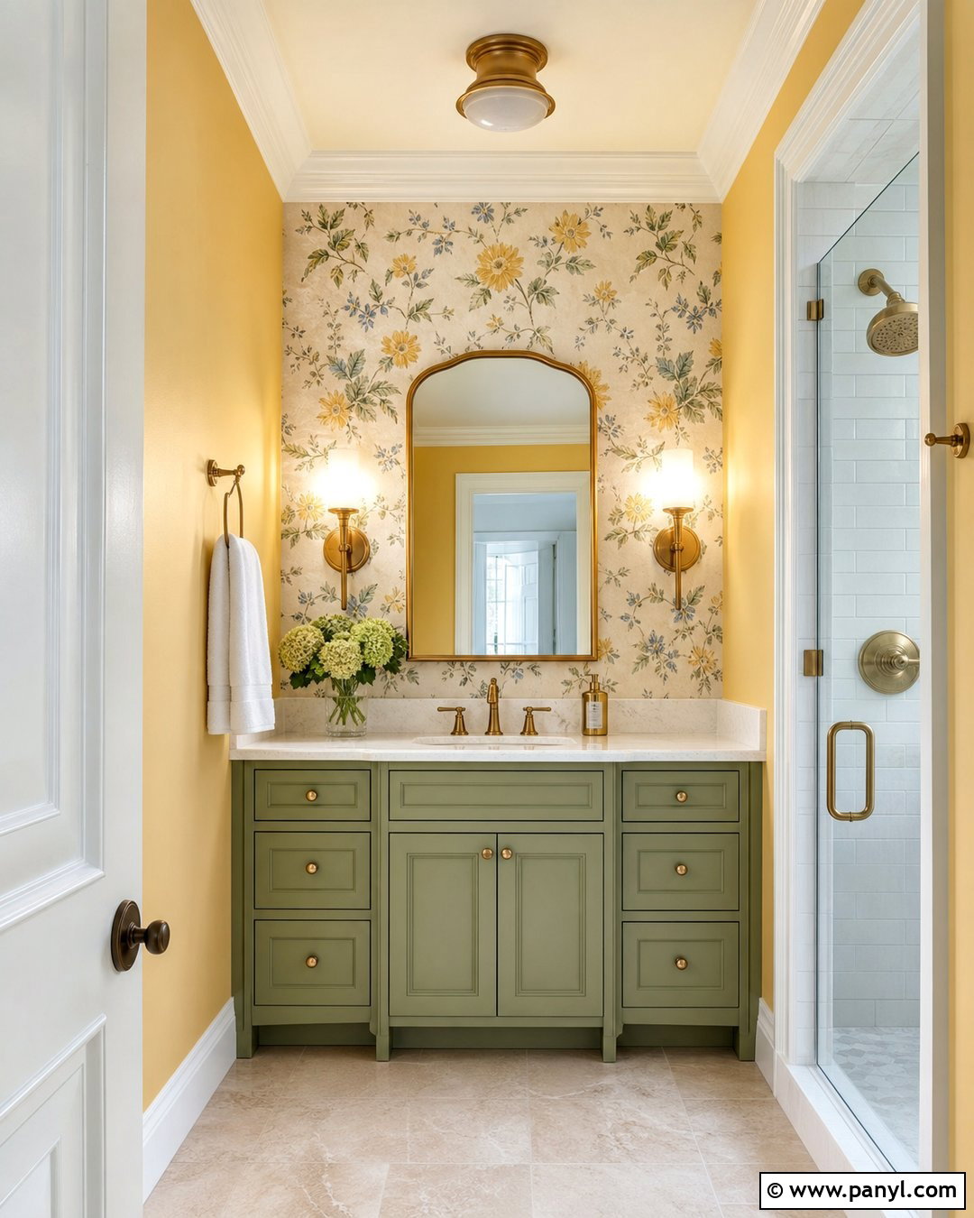 Yellow Bathroom Walls With Floral Wallpaper - 30 Yellow Bathroom Walls