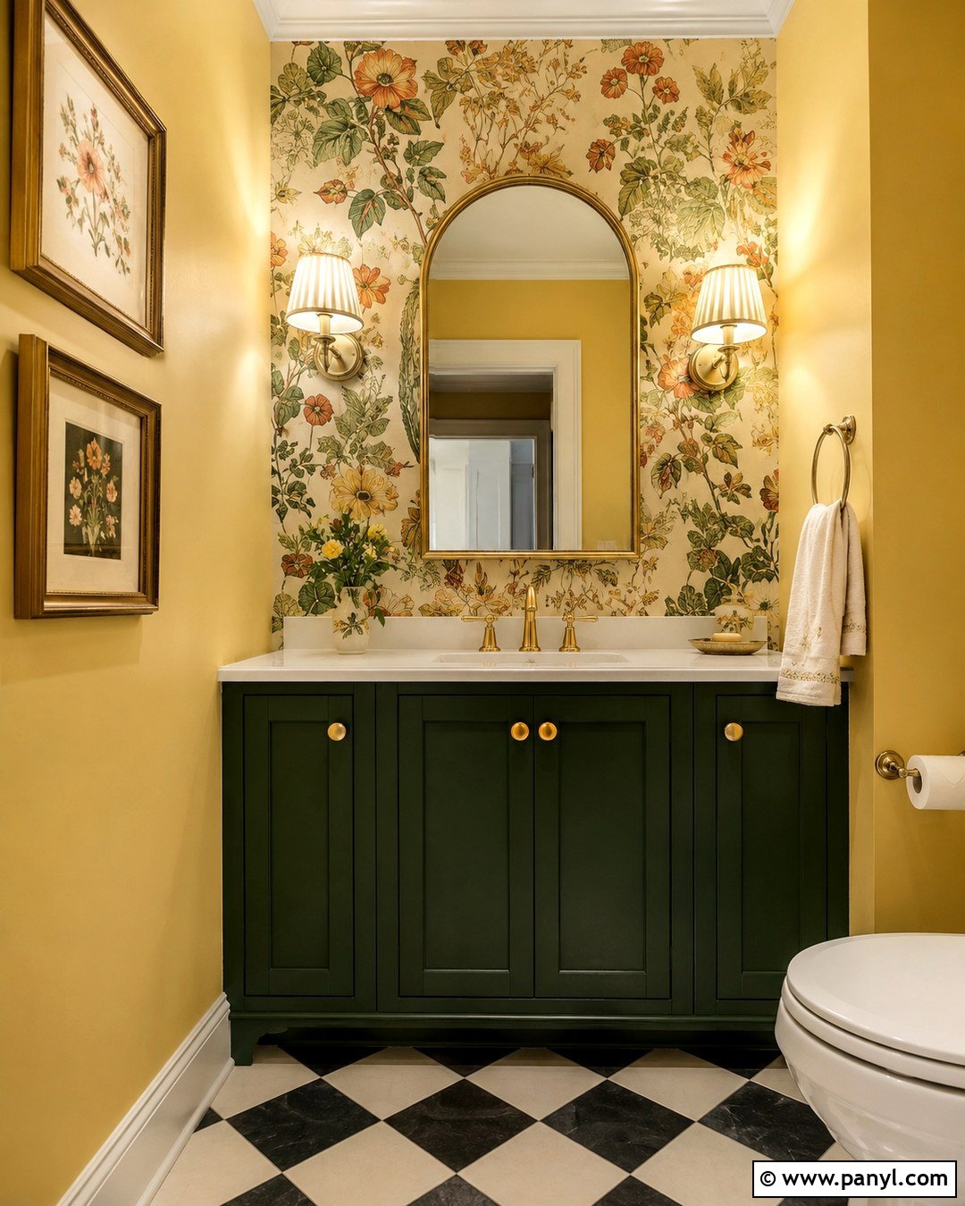 Yellow Bathroom Walls With Floral Wallpaper - 20 Yellow Walls Bathroom Ideas