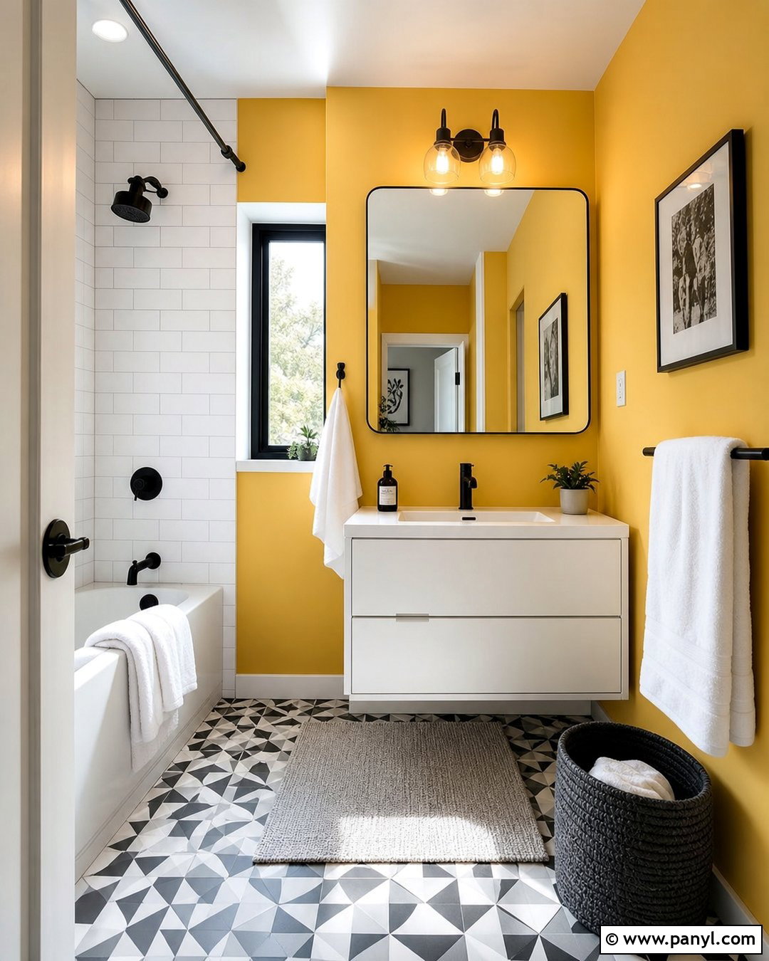 Yellow Bathroom Walls With Geometric Tile - 30 Yellow Bathroom Walls