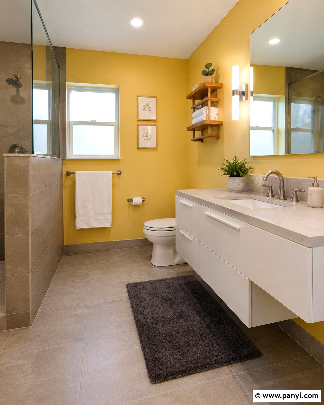 Yellow Bathroom Walls With Gray Tile - 20 Yellow Walls Bathroom Ideas