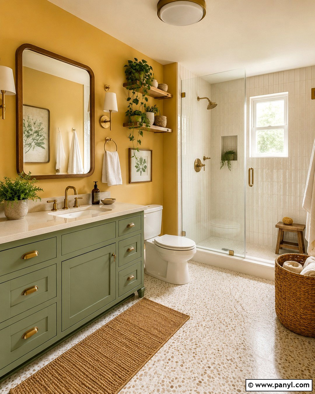 Yellow Bathroom Walls With Green Vanity - 20 Yellow Walls Bathroom Ideas