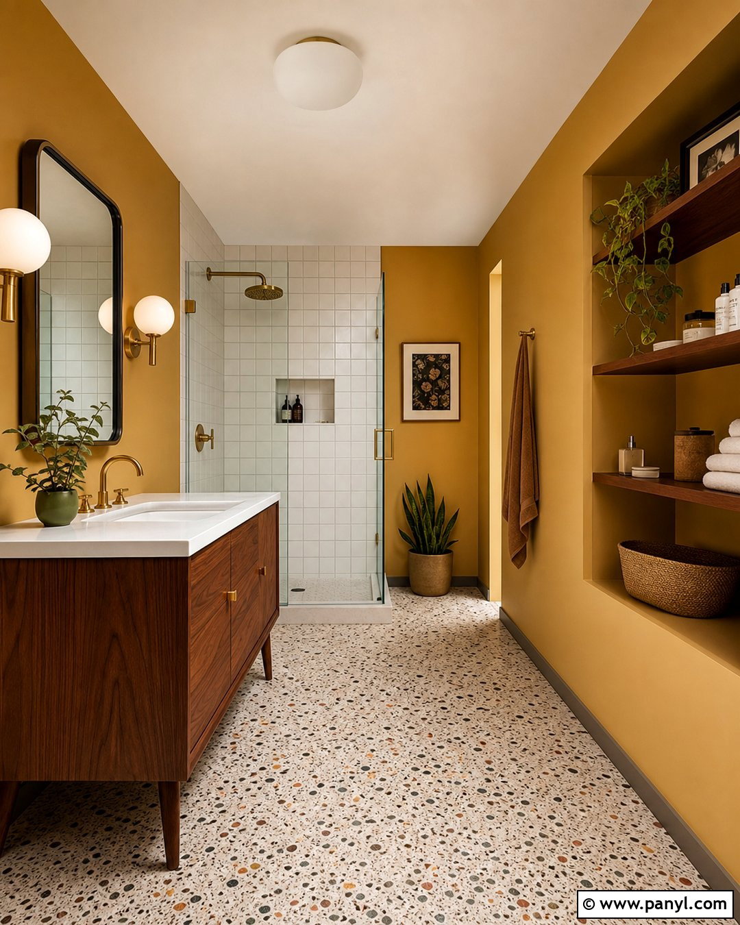 Yellow Bathroom Walls With Midcentury Decor - 30 Yellow Bathroom Walls