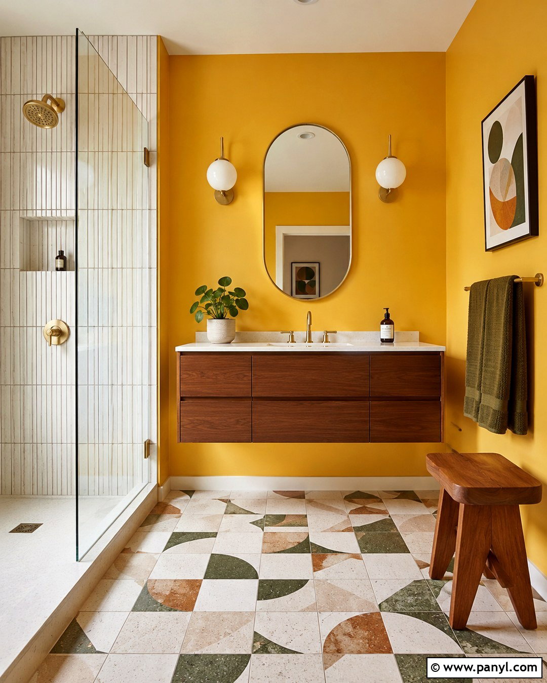 Yellow Bathroom Walls With Midcentury Decor - 20 Yellow Walls Bathroom Ideas