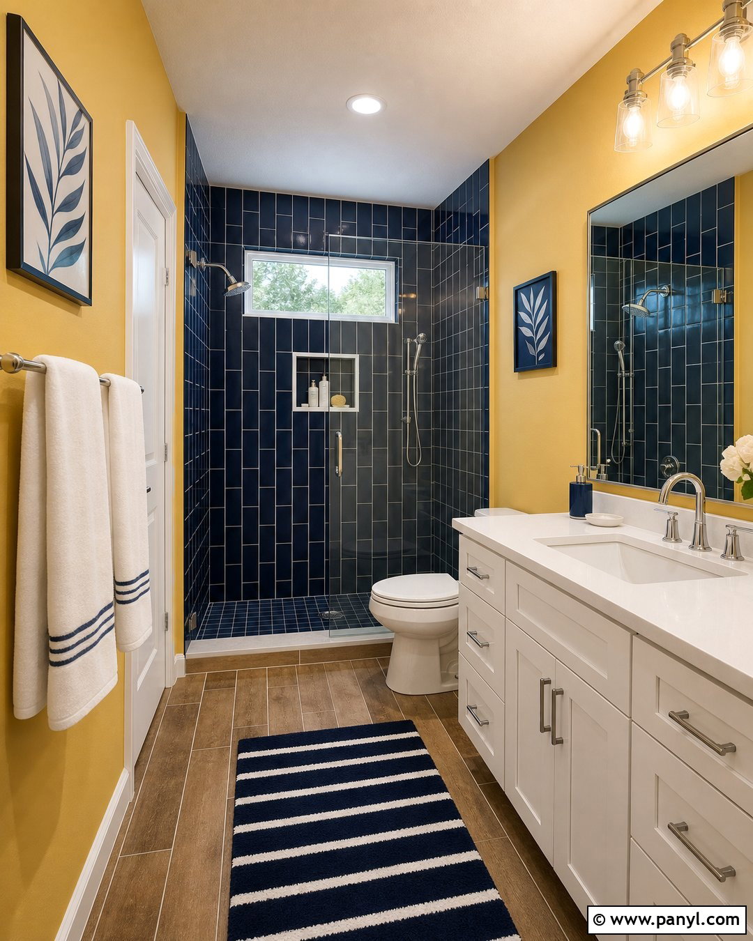 Yellow Bathroom Walls With Navy Blue Tile - 30 Yellow Bathroom Walls