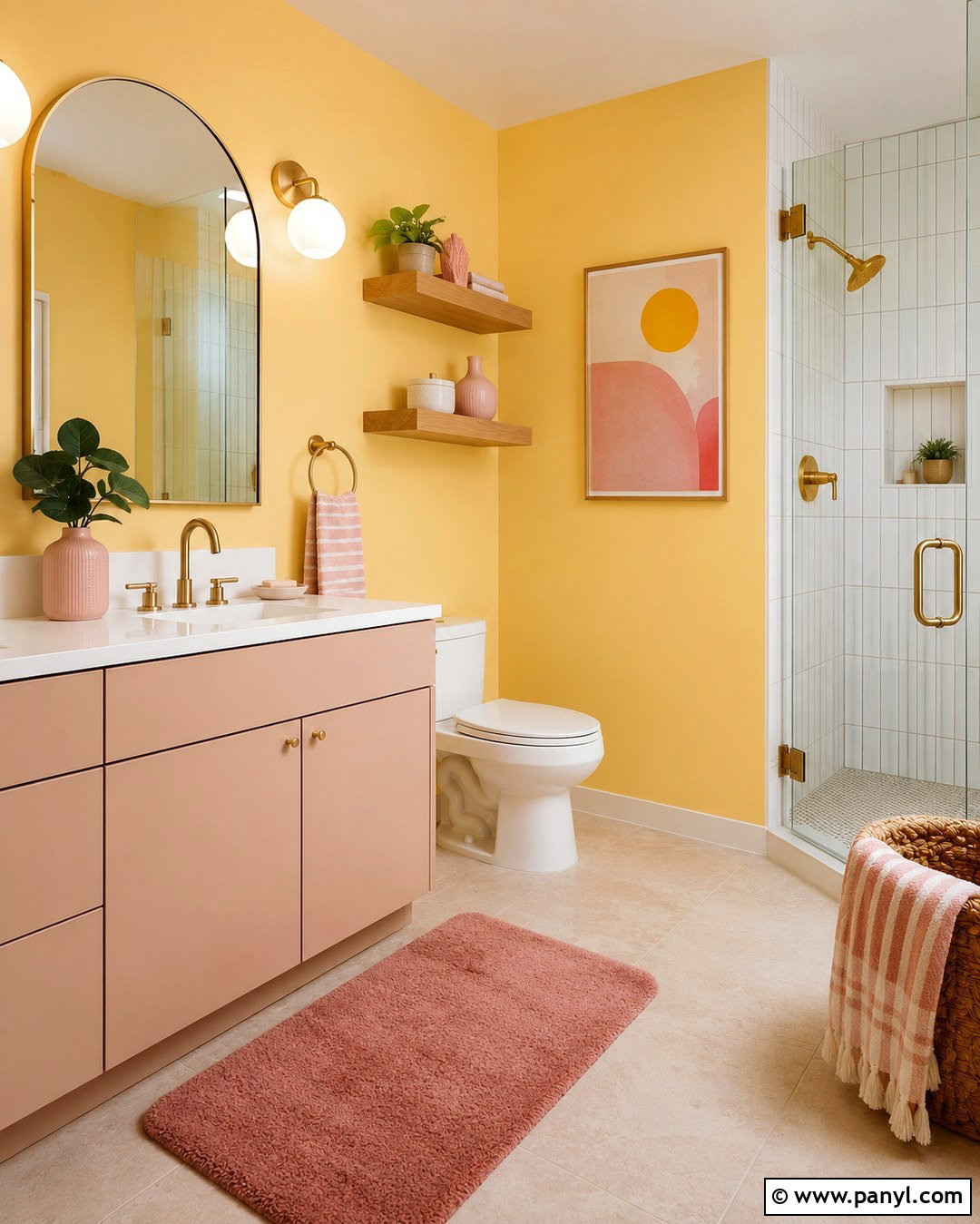 Yellow Bathroom Walls With Pink Accents - 20 Yellow Walls Bathroom Ideas