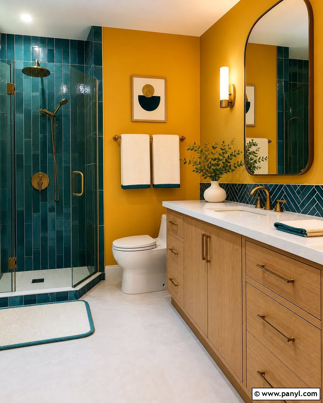 Yellow Bathroom Walls With Teal Tile - 30 Yellow Bathroom Walls