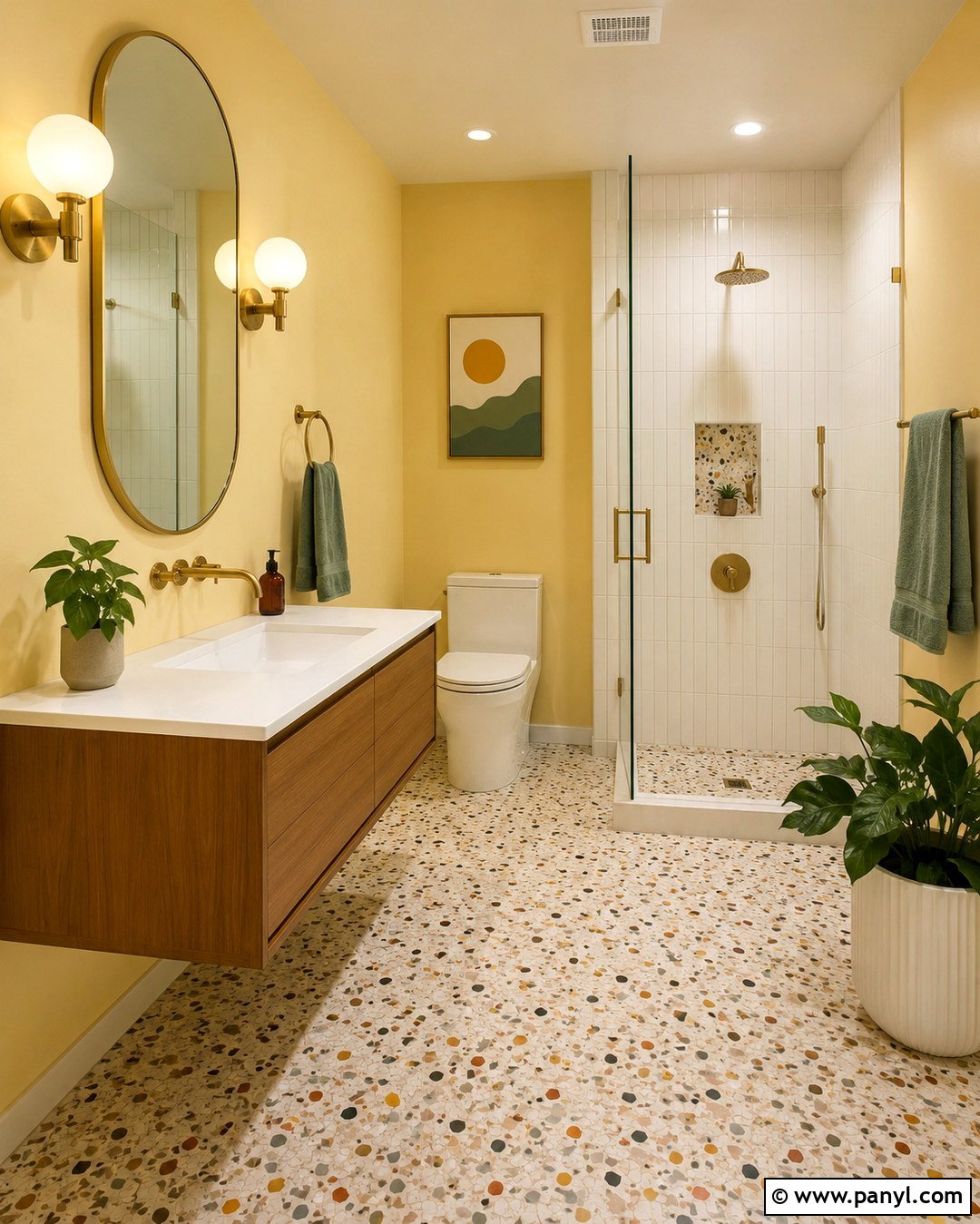 Yellow Bathroom Walls With Terrazzo Floor - 20 Yellow Walls Bathroom Ideas