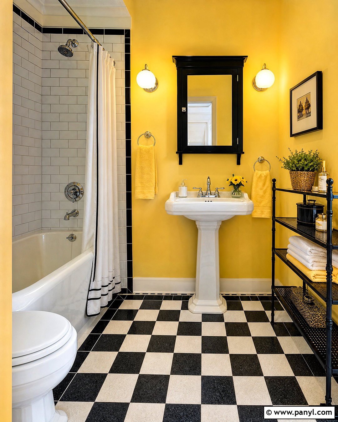 Yellow Bathroom With Checkerboard Floor - 20 vintage yellow bathroom ideas