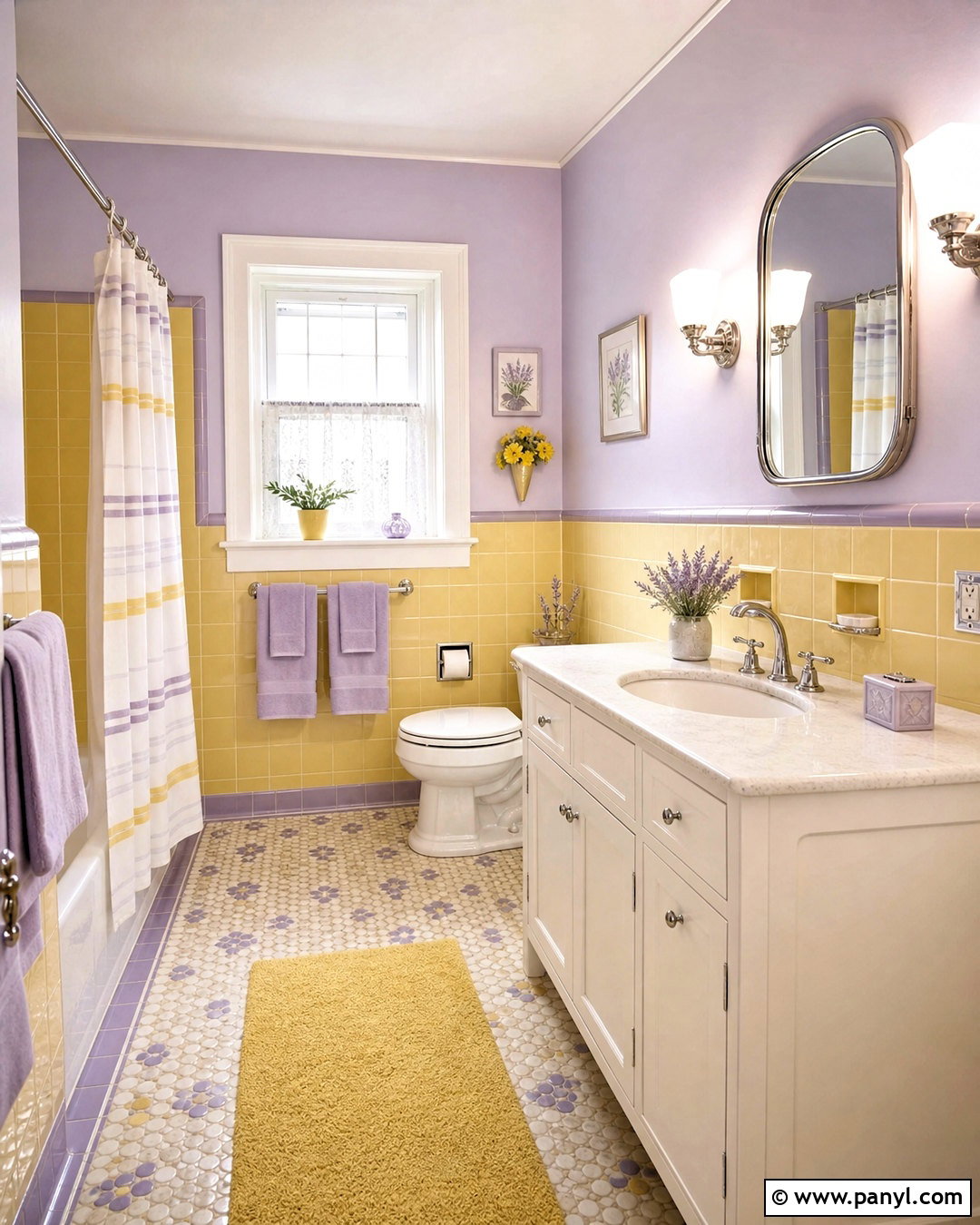 Yellow Bathroom With Lavender Accents - 20 vintage yellow bathroom ideas