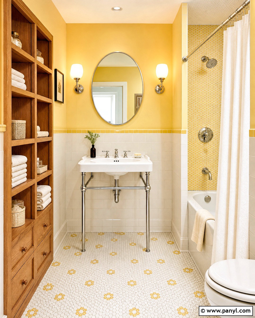 Yellow Bathroom With Penny Tile - 20 vintage yellow bathroom ideas