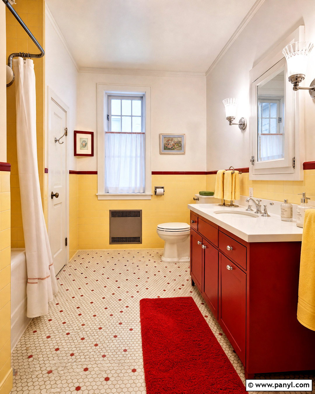 Yellow Bathroom With Red Accents - 20 vintage yellow bathroom ideas