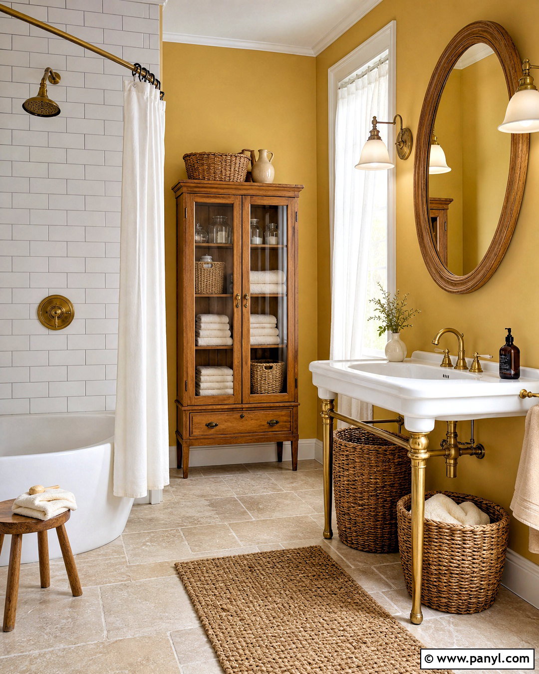 Yellow Bathroom With Vintage Wood Cabinet - 20 vintage yellow bathroom ideas