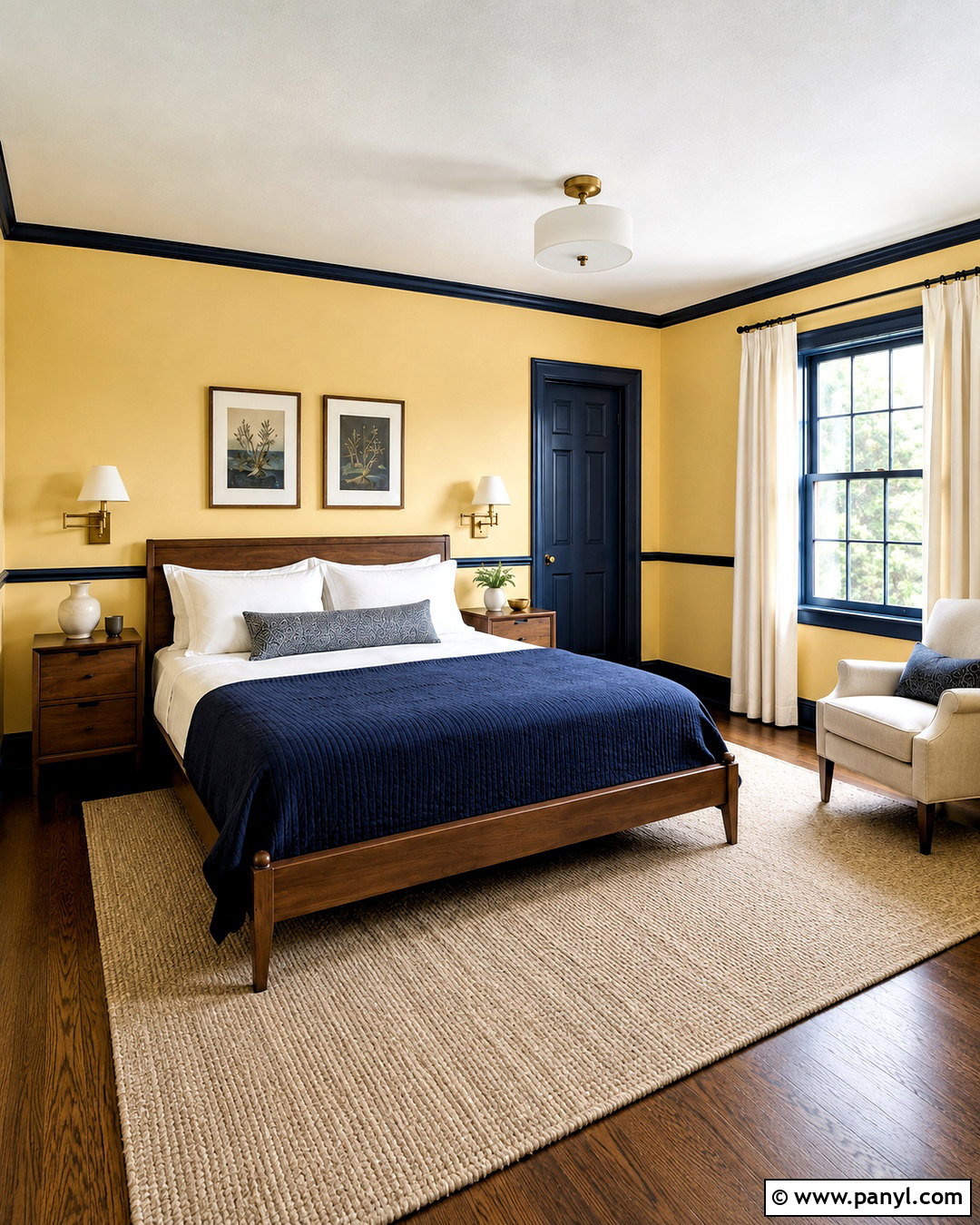 Yellow Bedroom With Navy Blue Trim - 20 Yellow Wall With Blue Trim Ideas