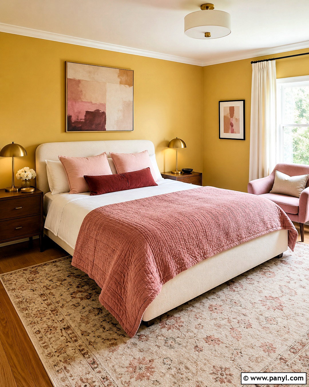 Yellow Bedroom With Pink Accents - 35 Yellow Wall Room Ideas