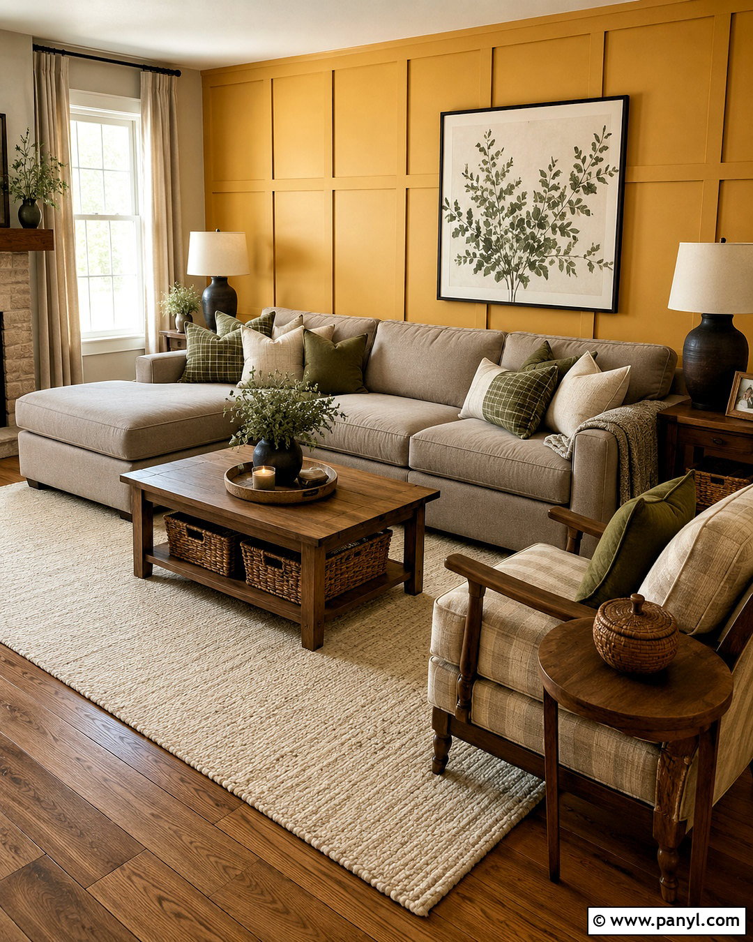 Yellow Board And Batten Accent Wall - 20 cozy living room with yellow accent wall ideas