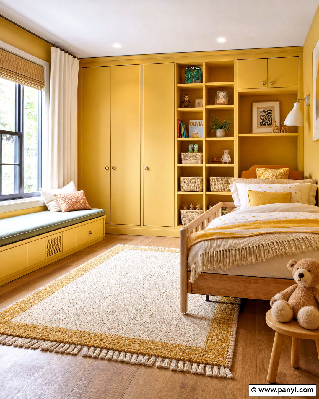 Yellow Built-In Storage Toddler Room - 20 yellow toddler room ideas