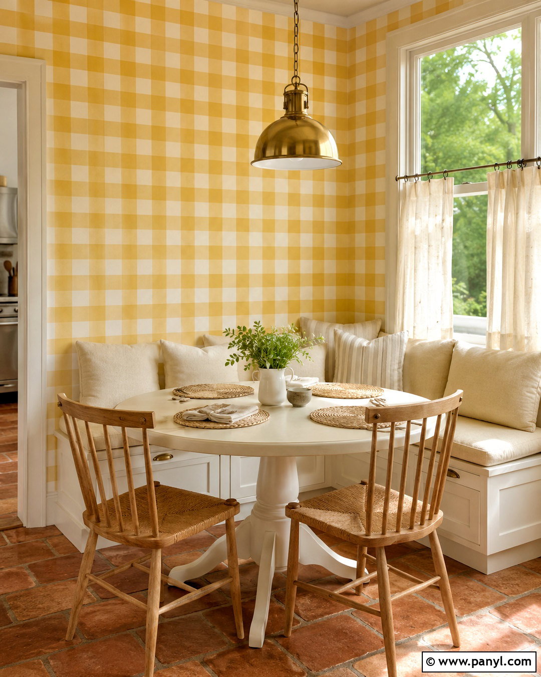 Yellow Checkered Wallpaper Breakfast Nook - 20 cute checkered wallpaper ideas