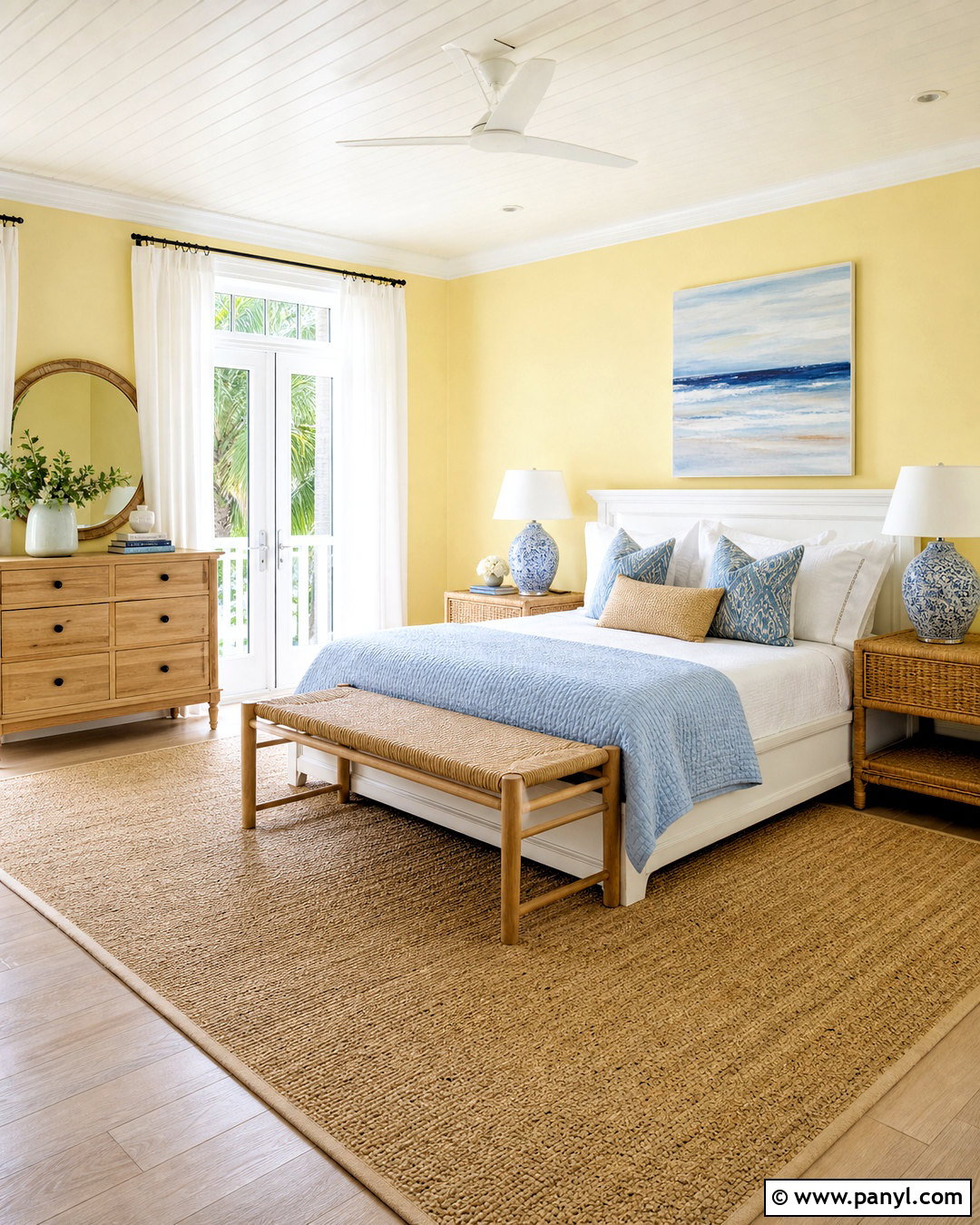 Yellow Coastal Bedroom With Light Blue - 20 yellow walls bedroom ideas