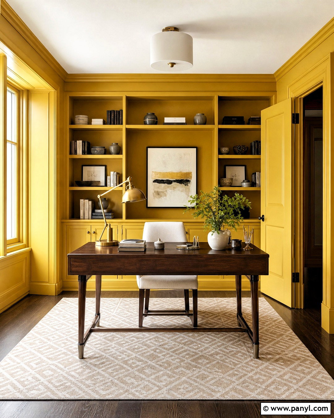 Yellow Color Drenched Home Office - 20 yellow wall design ideas