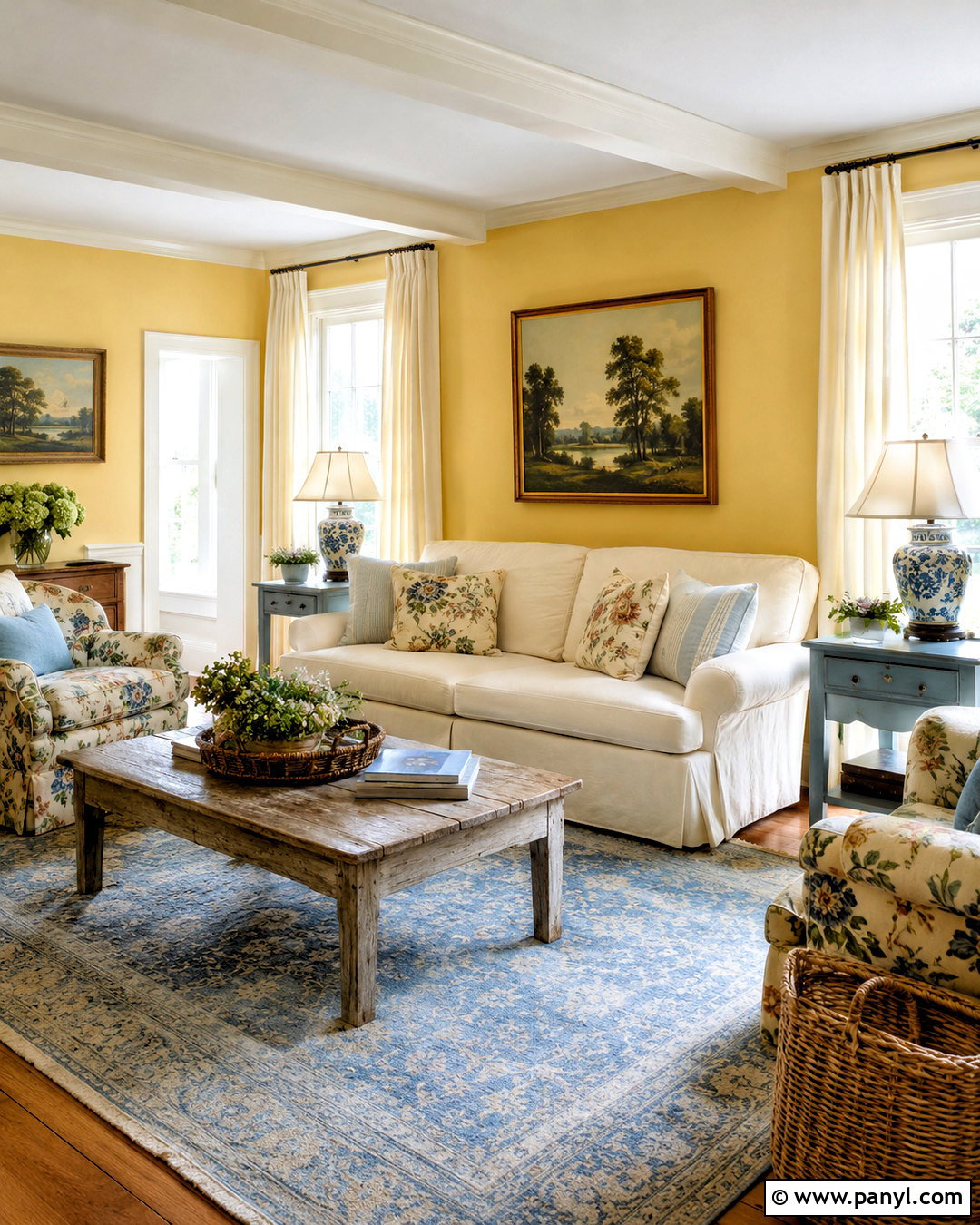 Yellow Cottage Living Room - 35 Yellow Wall Room Ideas