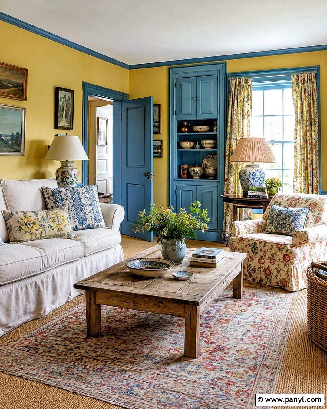 Yellow Cottage Room With Blue Trim - 20 Yellow Wall With Blue Trim Ideas