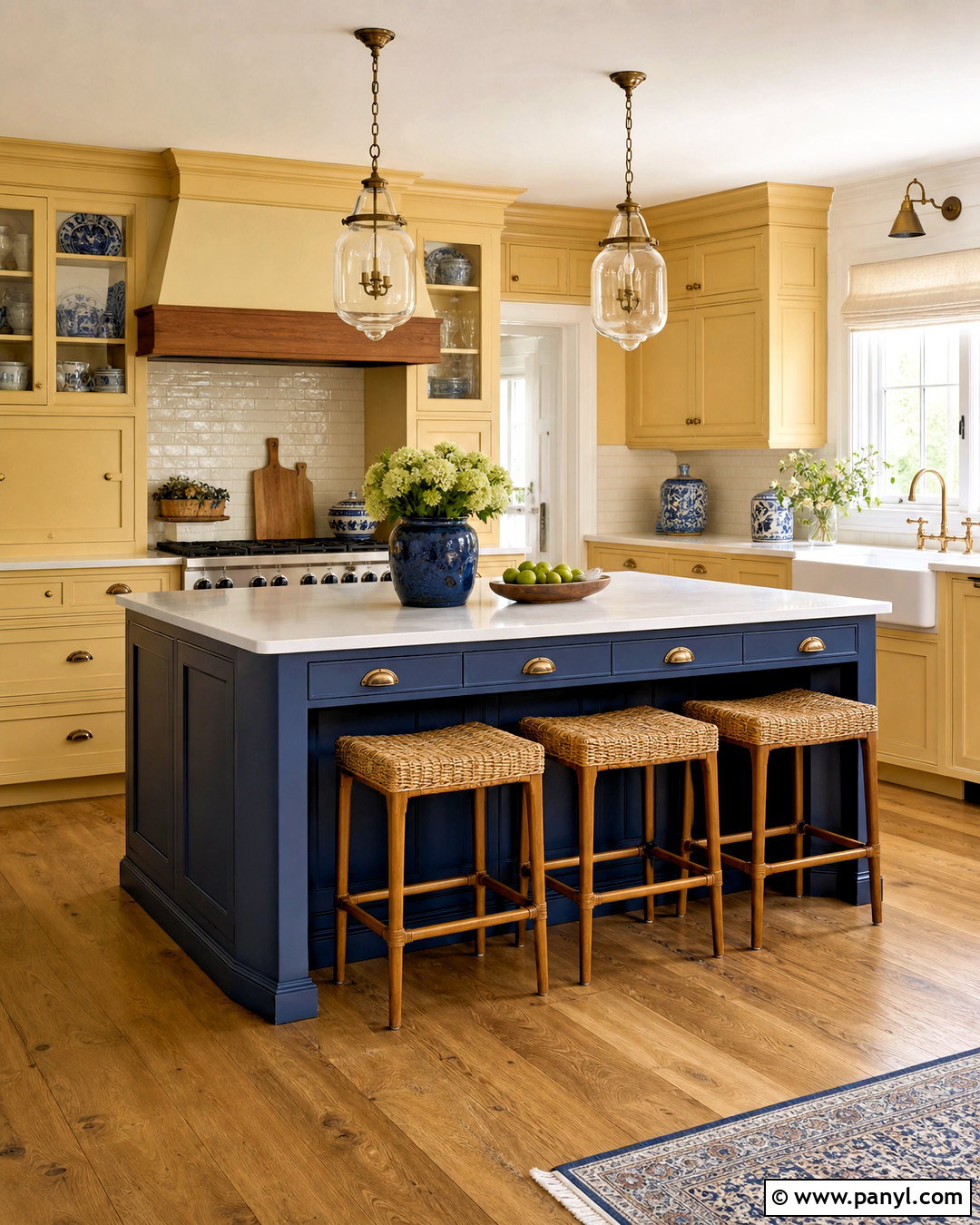 Yellow Country Kitchen With A Blue Island - 20 yellow country kitchens