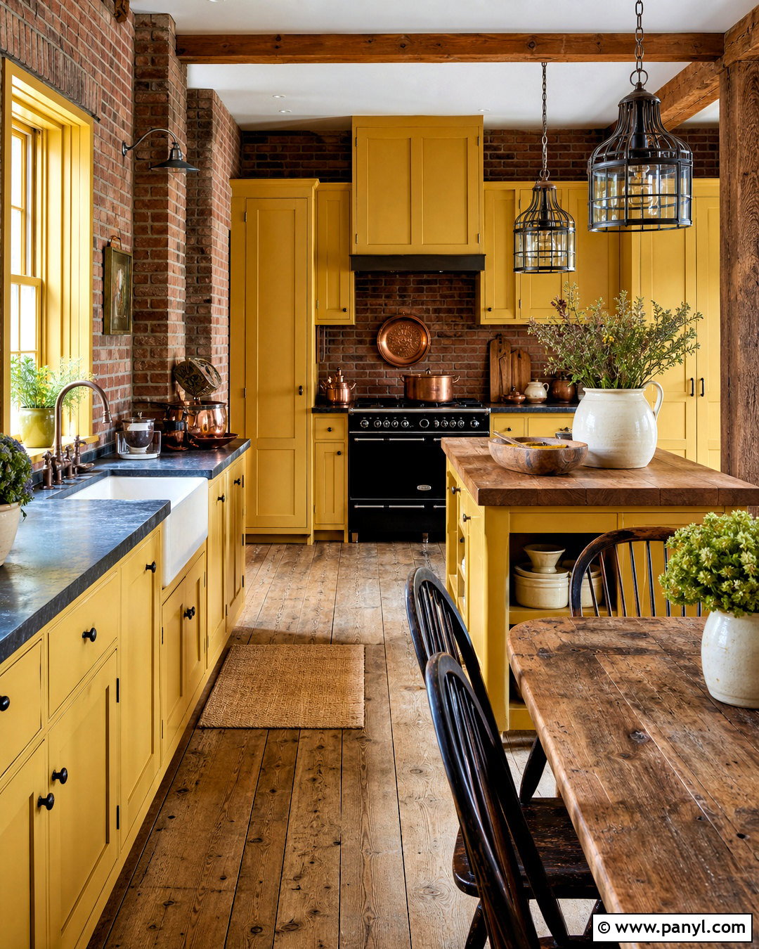 Yellow Country Kitchen With Brick Walls - 20 yellow country kitchens
