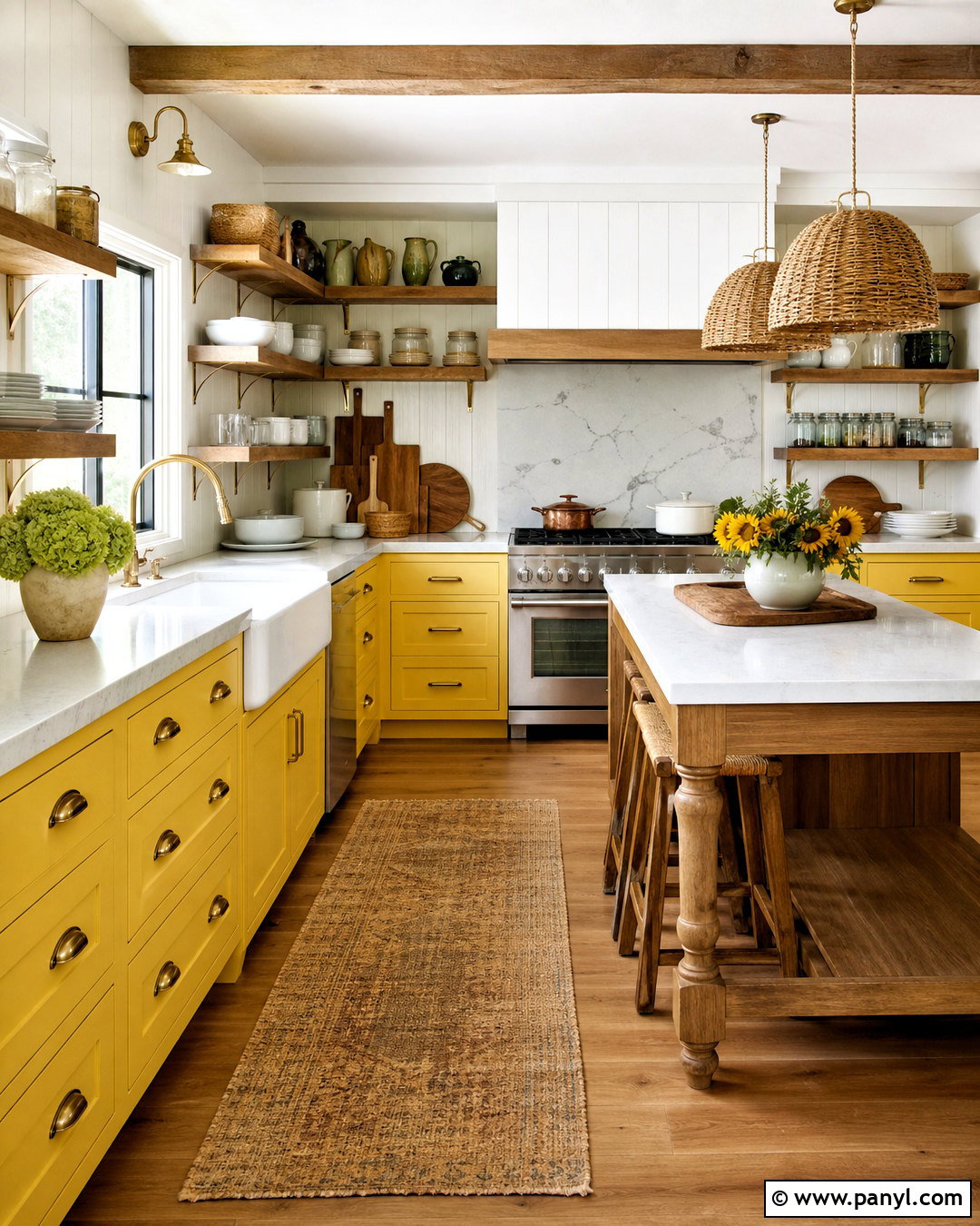 Yellow Country Kitchen With Open Shelves - 20 yellow country kitchens
