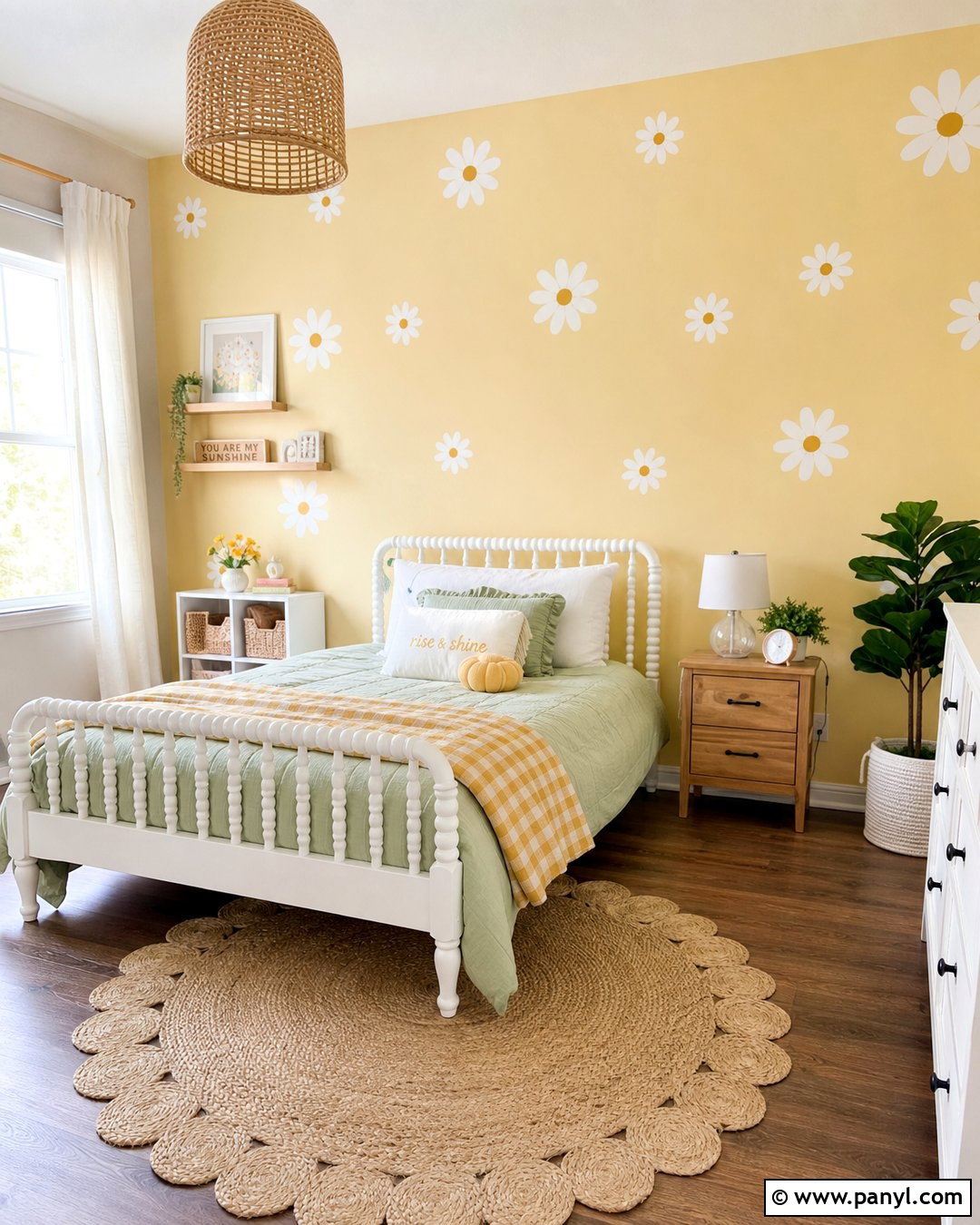 Yellow Daisy Accent Wall - 25 Girls Room Paint Ideas Accent Walls