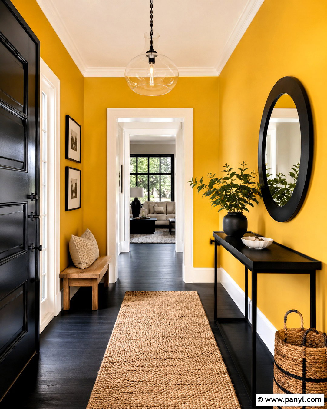 Yellow Entryway With Black Accents - 35 Yellow Wall Room Ideas